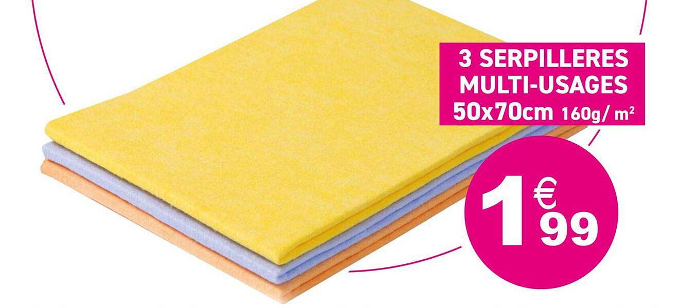 3 serpillères multi-usages 50 x 70 cm