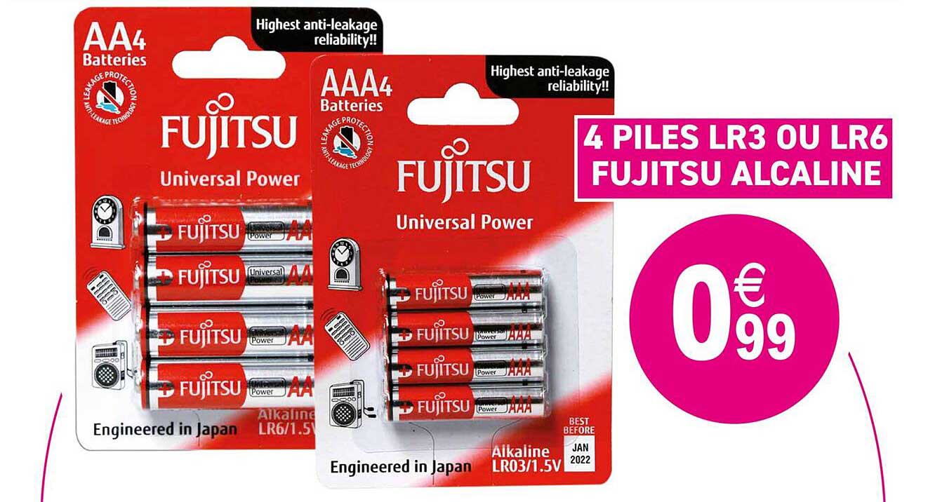 4 piles lr3 ou lr6 fujitsu alcaline