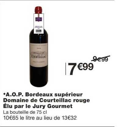 a.o.p. bordeaux supérieur domaine de courteillac rouge élu par le jury gourmet