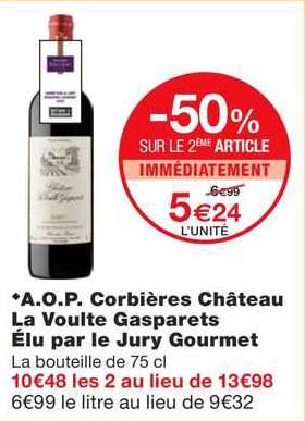 a.o.p. corbières château la voulte gasparets élu par le jury gourmet