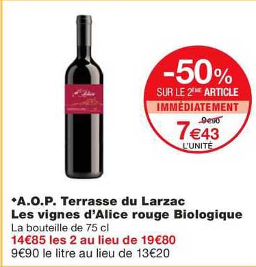 a.o.p. terrasse du larzac les vignes d'alice rouge biologique