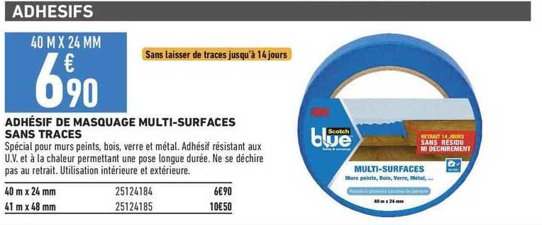 adhésif de masquage multi-surfaces sans traces