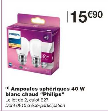 ampoules sphériques 40w blanc chaud "philips"