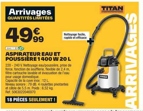 Aspirateur Eau Et Poussière 1400 W 20 L Titan