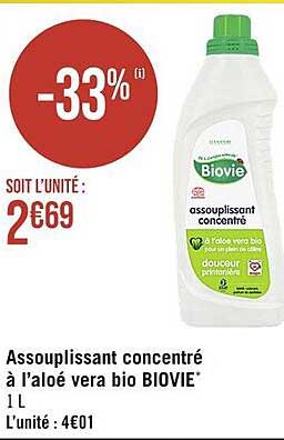 assouplissant concentré à l'aloé vera bio biovie