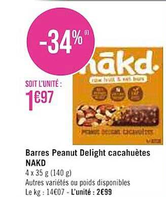 Barres Peanut Delight Cacahuètes Nakd