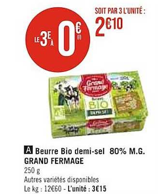 beurre bio demi-sel 80% m.g. grand fermage