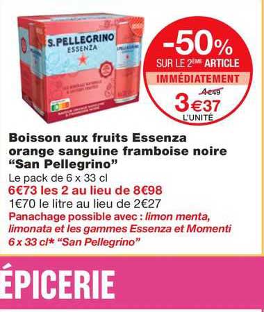 boisson aux fruits essenza orange sanguine framboise noire "san pellegrino"