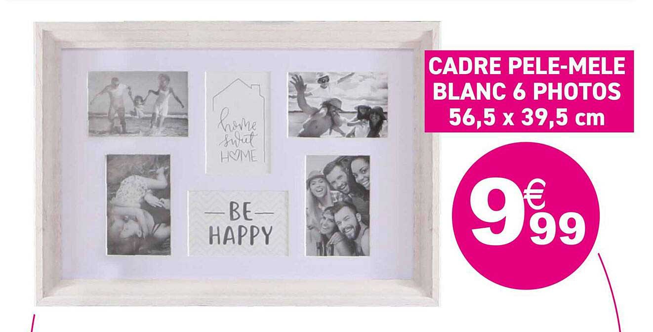 cadre pêle-mêle blanc 6 photos 56,5 x 39,5 cm