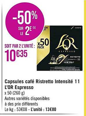 Capsules Café Ristretto Intensité 11 L'or Espresso
