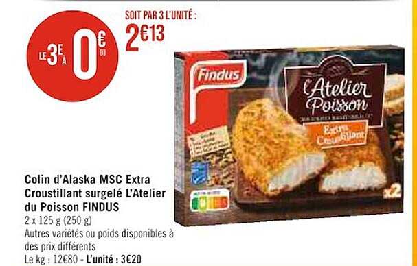 colin d'alaska msc extra croustillant surgelé l'atelier du poisson findus