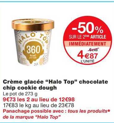 crème glacée "halo top" chocolate chip cookie dough