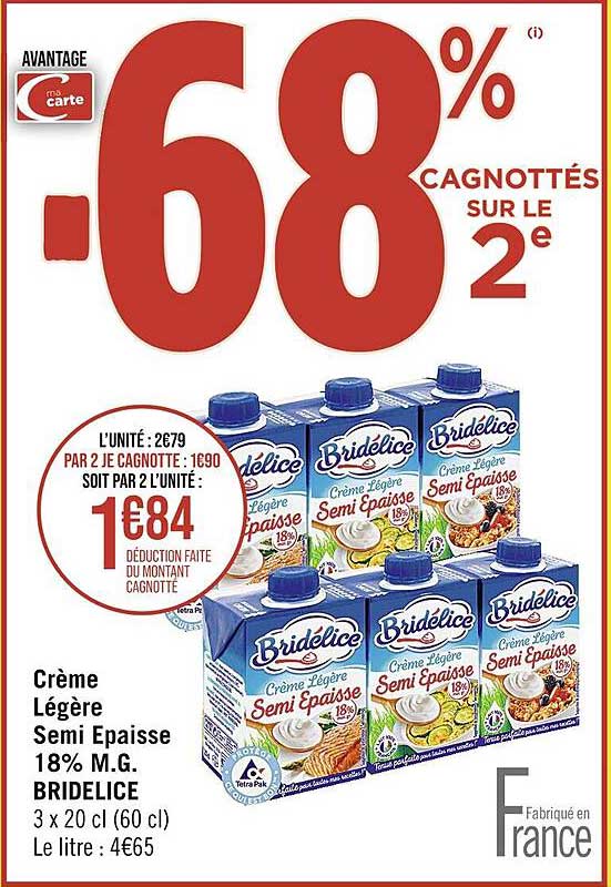 crème légère semi epaisse 18% m.g. bridelice