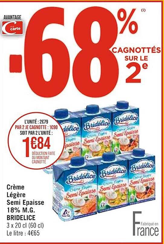 crème légère semi epaisse 18% m.g. bridelice