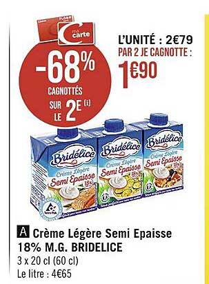 crème légère semi epaisse 18% m.g. bridelice