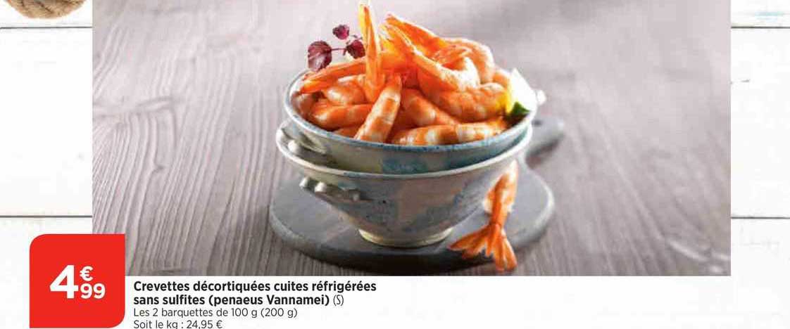 crevettes décortiquées cuites réfrigérées sans sulfites (penaeus vannamei)