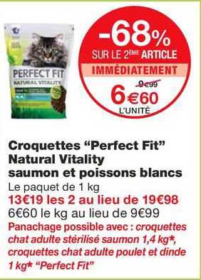 croquettes "perfect fit" natural vitality saumon et poissons blancs