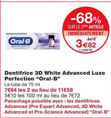 dentifrice 3d white advanced luxe perfection "oral-b"