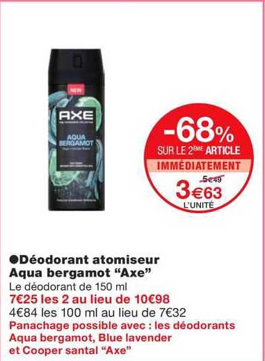 déodorant atomiseur aqua bergamot "axe"