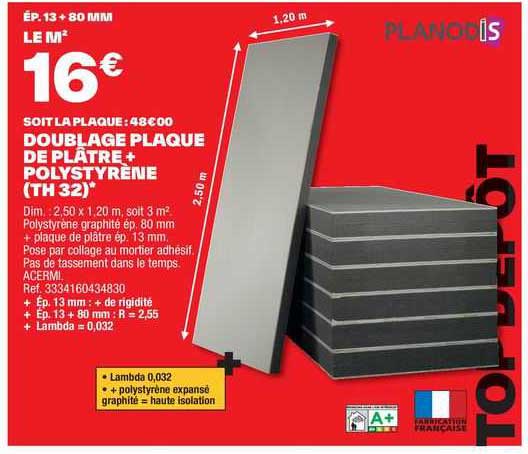 doublage plaque de plâtre + polystyrène (th 32)