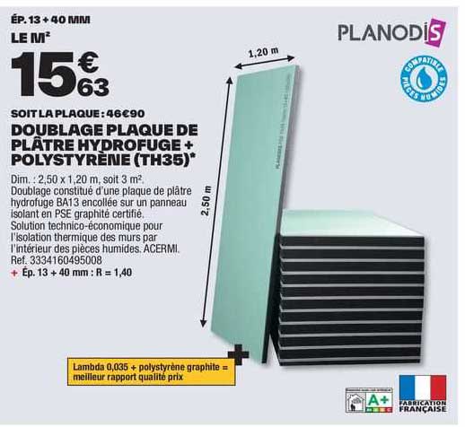 doublage plaque de plâtre hydrofuge + polystyrène (th 35)