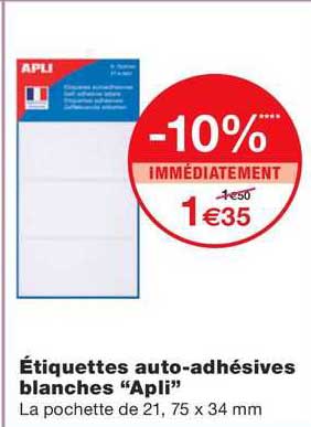 étiquettes auto-adhésives blanches "apli"