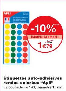 étiquettes auto-adhésives rondes colorées "apli"