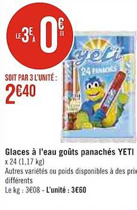 glaces à l'eau goûts panachés yeti