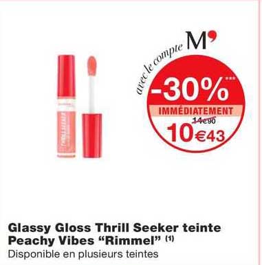 glassy gloss thrill seeker teinte peachy vibes "rimmel"