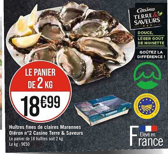 huîtres fines de claires marennes oléron n°2 casino terre & saveurs