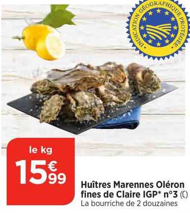 huîtres marennes oléron fines de claire igp n°3