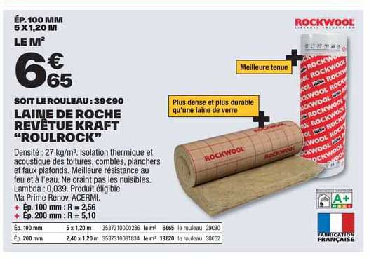 laine de roche revêtue kraft "roulrock"