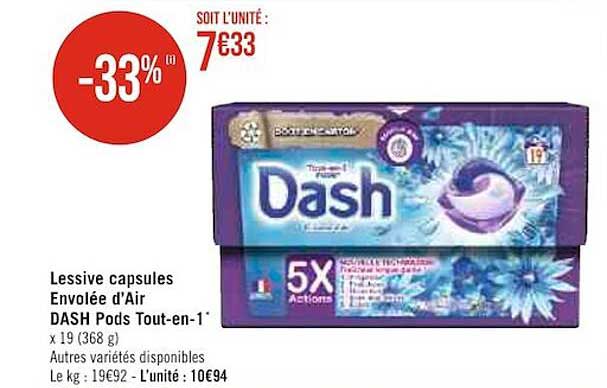lessive capsules envolée d'air dash pods tout-en-1