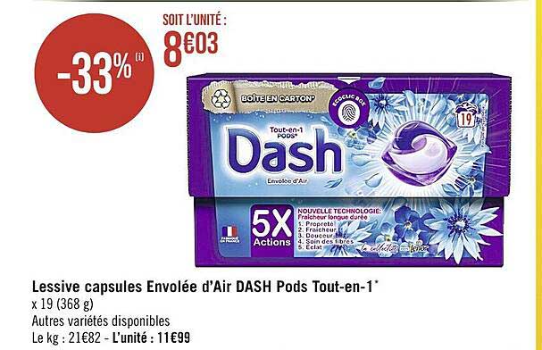lessive capsules envolée d'air dash pods tout-en-1