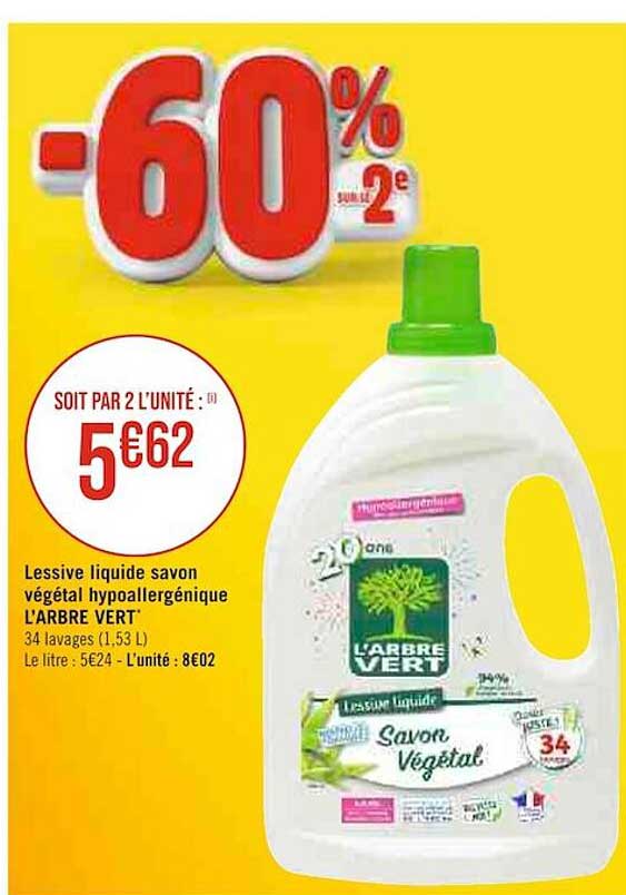 lessive liquide savon végétal hypoallergénique l'arbre vert