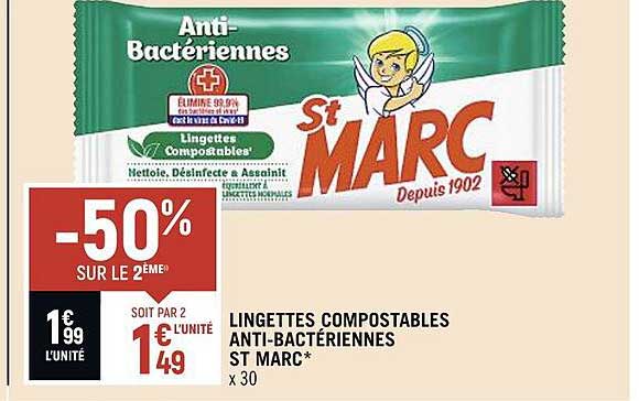 lingettes compostables anti-bactériennes st marc