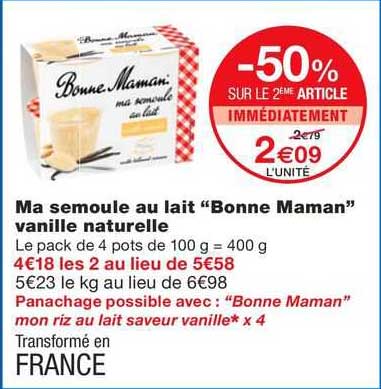 ma semoule au lait "bonne maman" vanille naturelle