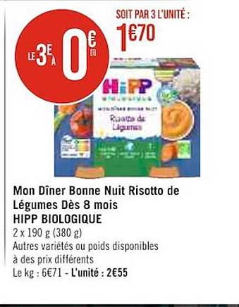 mon dîner bonne nuit risotto de légumes dès 8 mois hipp biologique