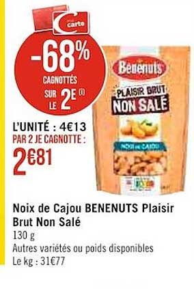 noix de cajou benenuts plaisir brut non salé