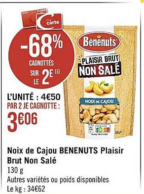 noix de cajou benenuts plaisir brut non salé