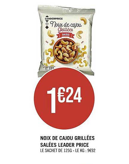 noix de cajou grillées salées leader price