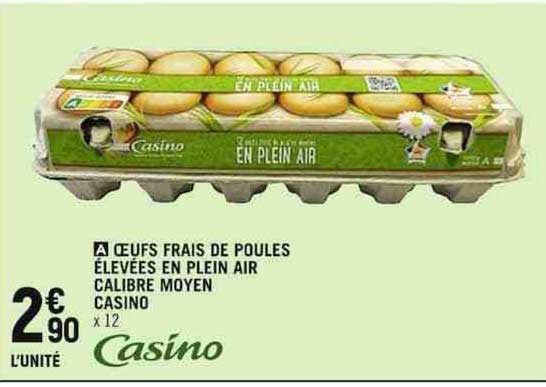 œufs frais de poules élevées en plein air calibre moyen casino