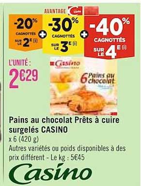 pains au chocolat prêts à cuire surgelés casino