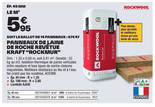 panneaux de laine de roche revêtue kraft "rockmur" rockwool