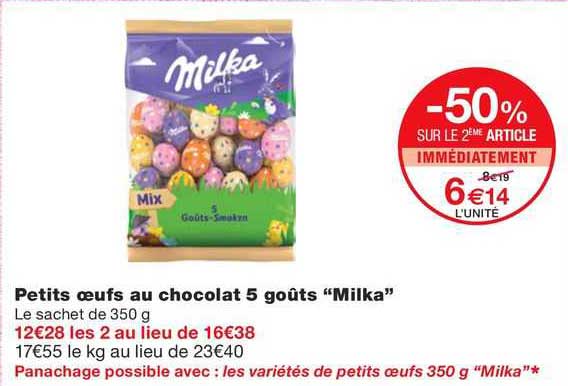 petits œufs au chocolat 5 goûts "milka"