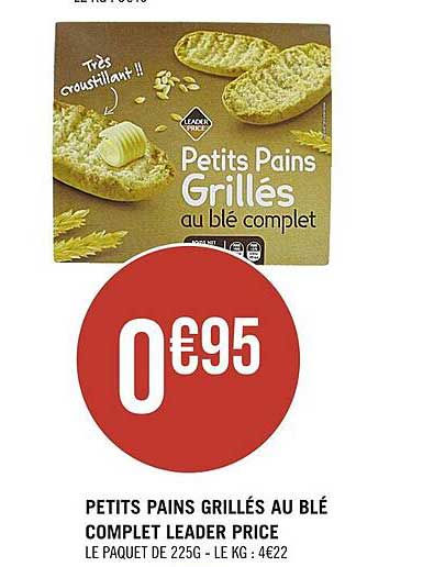 petits pains grillés au blé complet leader price