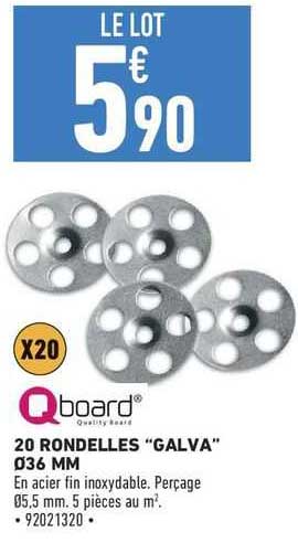 qboard 20 rondelles "galva" ø36 mm