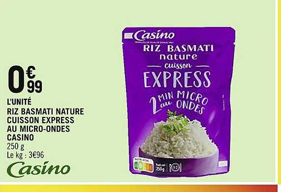riz basmati nature cuisson express au micro-ondes casino