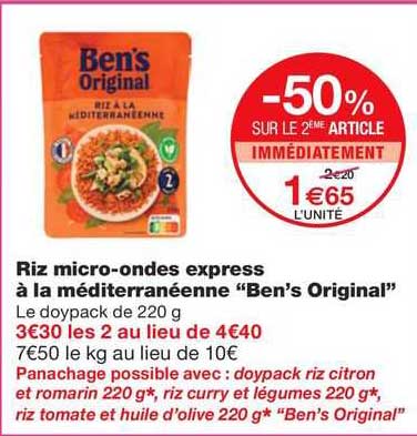 riz micro-ondes express à la méditerranéenne "ben's original"