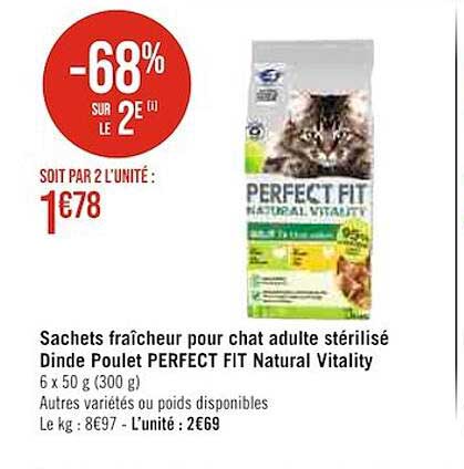 sachets fraîcheur pour chat adulte stérilisé dinde poulet perfect fit natural vitality